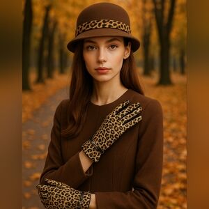 Retro Fersten Wool Felt Hat Leopard Print Band Classic Elegant Winter